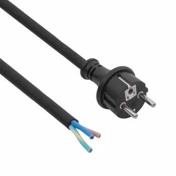 Akyga AK-OT-04S gumijasti napajalni kabel H05RR-F 3 x 1,5 mm², vtič CEE-7/7 na odprt konec, 5 m, črn