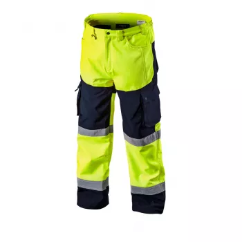 NEO TOOLS softshell visoko vidne delovne hlače, fluorescentno rumene, velikost XL
