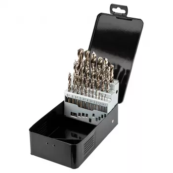 NEO TOOLS 25-delni komplet svedrov za kovino HSS-Co kobalt, 1,0–13,0 mm, popolnoma brušeni, 135° konica, DIN 338, kovinska škatla