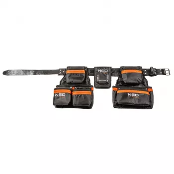 NEO TOOLS 84-330 profesionalni pas za orodje z 12 žepi, heavy-duty poliester, hitra zaponka, nastavljiv 80–120 cm, črno-siv