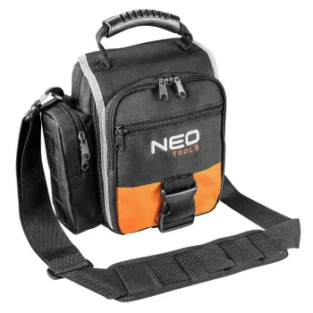 Torba za orodje NEO TOOLS 84-315 z ročajem, nosilnost 15 kg, 10 zunanjih žepov, neprepustno dno, črno-oranžna