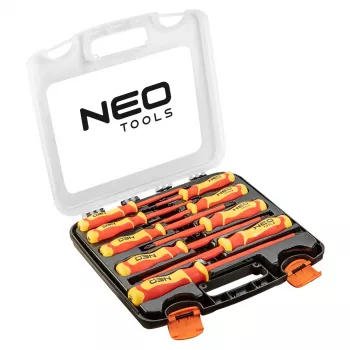 NEO TOOLS 04-142 1000V izolirani komplet izvijačev, 9-delni, VDE certificiran, ploščati, Phillips, Pozidriv, preizkuševalec napetosti, ergonomski dvokomponentni ročaji, magnetni nastavki