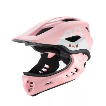 ROCKBROS TT-32001 Rabbit otroška preoblikovalna kolesarska čelada s snemljivim ščitnikom za brado, velikost S (48–52 cm), roza