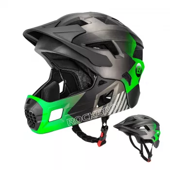 Rockbros TS-61 otroška preoblikovalna full-face kolesarska čelada s snemljivim ščitnikom za brado, zelena, velikost S (48–54 cm)