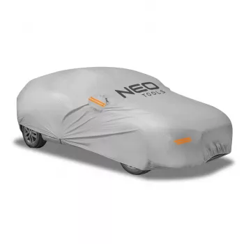 NEO TOOLS večplastna nepremočljiva avtomobilska prevleka XL, 2-plastna PEVA, UV zaščita, elastični rob, pritrdilni pasovi, siva