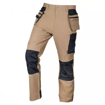 NEO TOOLS Mix&Match delovne hlače, 4-smerni raztezek, ojačane s Cordura, žepi za ščitnike kolen, bež-črne, velikost XXXL