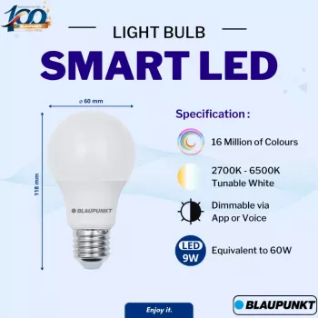 Blaupunkt E27 9W pametna LED žarnica A60 – Tunable White & RGB, Wi-Fi, Alexa/Google Assistant