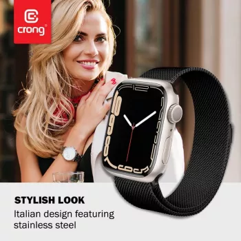 Crong Milano Steel - nerjavno jeklo pas za Apple Watch 44/45/46/49 mm (črn)