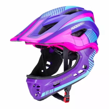 Rockbros TT-32SBPP-S otroška preoblikovalna kolesarska čelada z odstranljivim ščitnikom za brado, vijolično-rožnata, velikost S (48-53 cm)