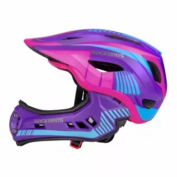 Rockbros TT-32SBPP-S otroška preoblikovalna kolesarska čelada z odstranljivim ščitnikom za brado, vijolično-rožnata, velikost S (48-53 cm)