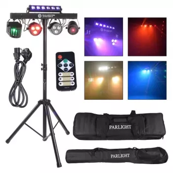 LIGHT4ME BEAM LASER STROBE LED PAR DERBY UV I - 4-v-1 večnamenska odrska luč z rdečim/zelenim laserjem, UV in krmiljenjem DMX