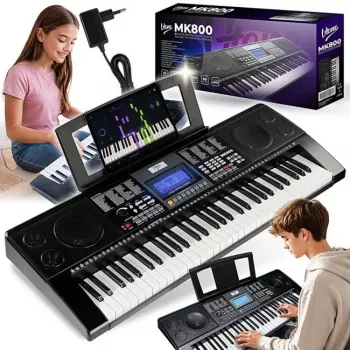 V-TONE MK800 prenosne izobraževalne elektronske klaviature, 61 tipk z dinamiko, 300 zvokov, 300 ritmov, 40 demo skladb, LCD-zaslon, USB-MIDI, izhod za slušalke, vhod za mikrofon, vhod za sustain pedalo, 2x5W zvočnika, črna
