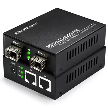 Qoltec dvosmerni medijski pretvornik-stikalo Ethernet 2x RJ45 2x SFP | 1000Mb/s | 5V