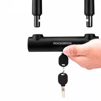 Kolesarska ključavnica U-Lock Rockbros RKS610-BK - črna, kaljeno jeklo, lok 14mm, varnost 8/10, 2 ključa, nosilec