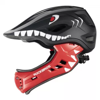 Otroška kolesarska čelada ROCKBROS TT-32005 Shark Convertible Full-Face z odstranljivim ščitnikom za brado, velikost M (54-58 cm), črna
