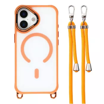 HURTEL ovitek za iPhone 17 z nastavljivim trakom in stojalom za kamero, združljiv z MagSafe, oranžen