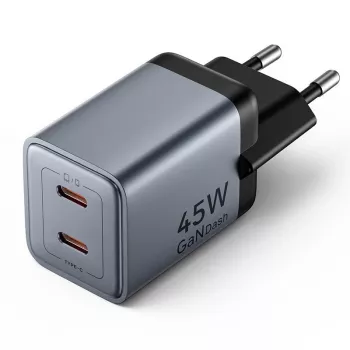 VENTION GaN 90W dvojni USB-C stenski polnilnik (45W+45W) - črn
