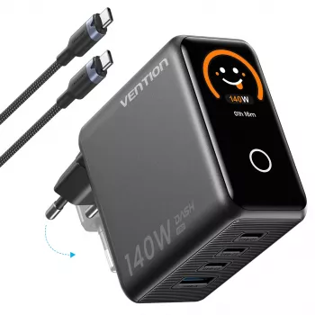 Vention 140W GaN polnilnik z 1x USB-A, 3x USB-C in kablom USB-C na USB-C 1m