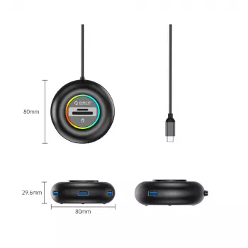 ORICO YXR5-C3 4-portno USB 3.0 zvezdišče z bralnikom kartic SD in MicroSD