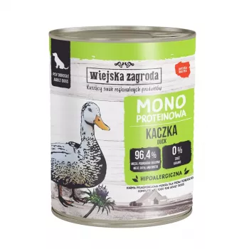WIEJSKA ZAGRODA Mono Duck mokra hrana za pse – 800g konzerva, brez žit, z eno samo beljakovinsko sestavino