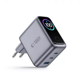 TECH-PROTECT PowerVision NC100W GaN 100W 3-portni USB-C PD & USB-A QC3.0 stenski polnilnik - temno siva