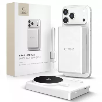 TECH-PROTECT PB40 LIFEMAG MagSafe powerbank 10000mAh 25W Qi2.2 belo/srebrna