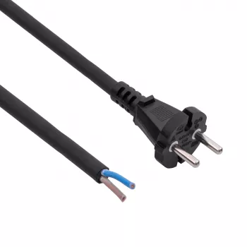 Akyga AK-OT-06S gumijasti napajalni kabel H05RR-F 2 x 1,5 mm², vtič CEE-7/17 na odprt konec, 5 m, črn