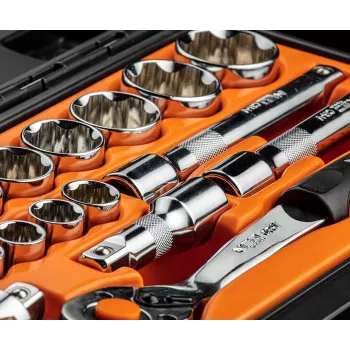 NEO TOOLS komplet nasadnih ključev 1/2 inch, 23-delni, krom-vanadijevo jeklo, DIN 3124