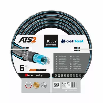 CELLFAST HOBBY ATS 1 vrtna cev 10 m – 1/2 inch 3-slojni Anti-Twist PVC, tlačna odpornost 20 bar, odporna na UV in alge, zelena/rumena