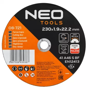 NEO TOOLS rezalna plošča za kovino/INOX 230 x 1,9 x 22,2 mm, 41 A46-S-BF, 25 kosov