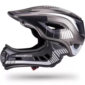 Rockbros TT-32SBTG-M otroška kolesarska čelada z odstranljivim ščitnikom za brado, velikost M, siva