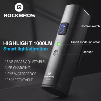 ROCKBROS V9M-1000 1000 lumnov USB-C polnilna sprednja kolesarska luč - črna