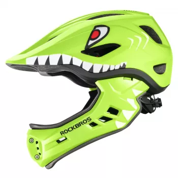 ROCKBROS TT-32003 Shark otroška preklopna kolesarska čelada s polnim vizirjem in snemljivim ščitnikom za brado, zelena, velikost S (48-52 cm)