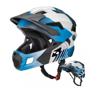 ROCKBROS TS-61 otroška preklopna kolesarska čelada s snemljivim ščitnikom za brado, velikost S (48-54 cm), modra