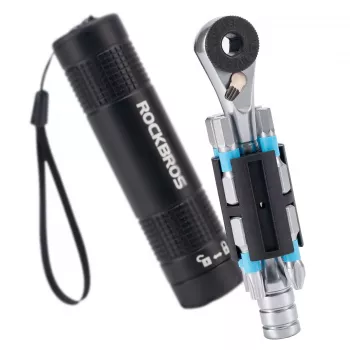 ROCKBROS TG-8601 ragljasti kolesarski večnamenski pripomoček z S2 jeklenimi nastavki, cilindrično aluminijasto ohišje, črn