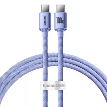 Baseus USB-C na USB-C Crystal Shine 100W PD hitri polnilni in podatkovni kabel, 1,2 m, vijoličen
