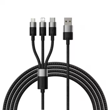Baseus StarSpeed USB 3-v-1 večnamenski polnilni kabel USB-C + Micro USB + Lightning 3,5A 1,2m črn