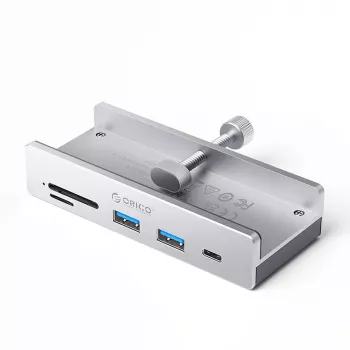 ORICO MH5PC USB-C zvezdišče s sponko, 2x USB-A, 1x USB-C, bralnik kartic SD/TF - srebrn