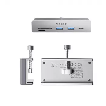 ORICO MH5PC USB-C zvezdišče s sponko, 2x USB-A, 1x USB-C, bralnik kartic SD/TF - srebrn