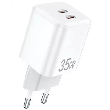 AWEI PD65-EU 35W GaN dvojni USB-C stenski polnilnik bel