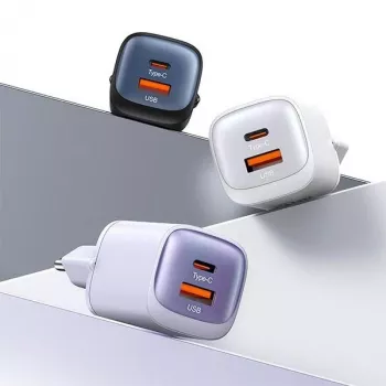 USAMS CC254 30W GaN USB-C/USB-A hitri polnilnik HC Series črn