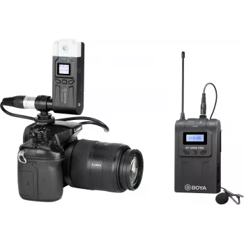 BOYA BY-WM8 Pro-K7 dvokanalni brezžični UHF lavalier mikrofonski sistem s 48 kanali, doseg 100 m, sprejemnik za namestitev na kamero (568-590 MHz)