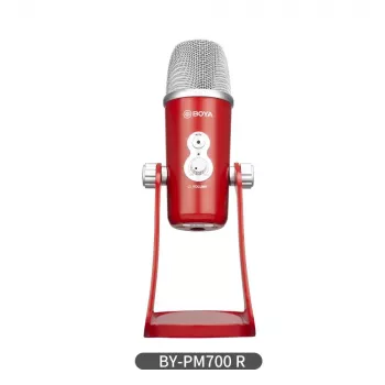 BOYA BY-PM700R USB kondenzatorski mikrofon s kardioidno, vsesmerno, dvosmerno in stereo usmerjenostjo, 3,5mm izhod za slušalke, nadzor ojačenja, gumb za utišanje in vgrajeno namizno stojalo