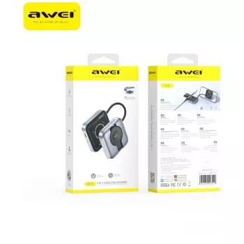 AWEI W35 3-v-1 brezžična polnilna postaja 15W siva