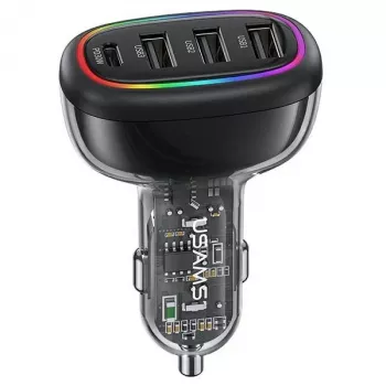 USAMS C34 48W PD hitri avtomobilski polnilnik z 1x USB-C in 3x USB-A - črn