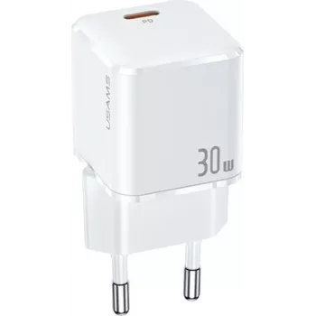 USAMS T45 Mini 30W USB-C PD3.0 stenski polnilnik bel CC148TC02 (US-CC148)