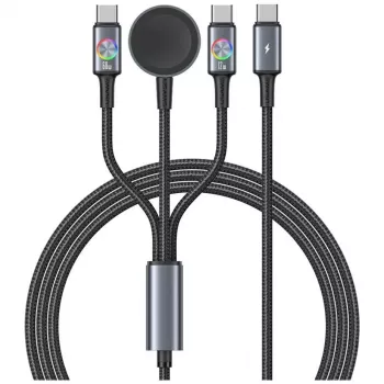 USAMS Huan Series 3-v-1 polnilni kabel z brezžičnim polnilnikom 72W USB-C temno siv