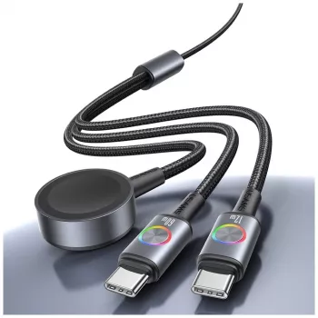 USAMS Huan Series 3-v-1 polnilni kabel z brezžičnim polnilnikom 72W USB-C temno siv
