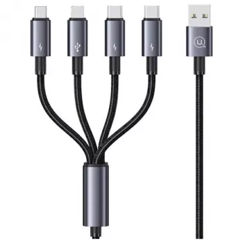 USAMS 4-v-1 večnamenski polnilni kabel 2x USB-C / Lightning / Micro USB 15W 1,2m črn