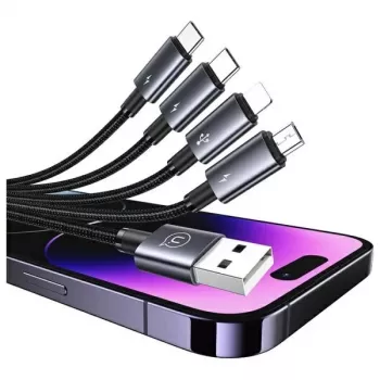 USAMS 4-v-1 večnamenski polnilni kabel 2x USB-C / Lightning / Micro USB 15W 1,2m črn